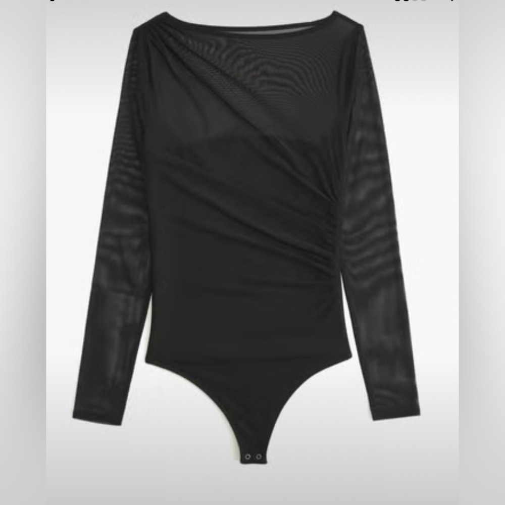 Abercrombie & Fitch draped mesh black bodysuit